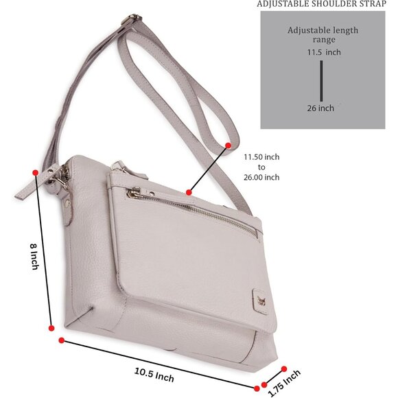 Women Ice Grey Imported Leather Polyester Crossbody Sling Shoulder Crossover Bag - Picture 3 of 6